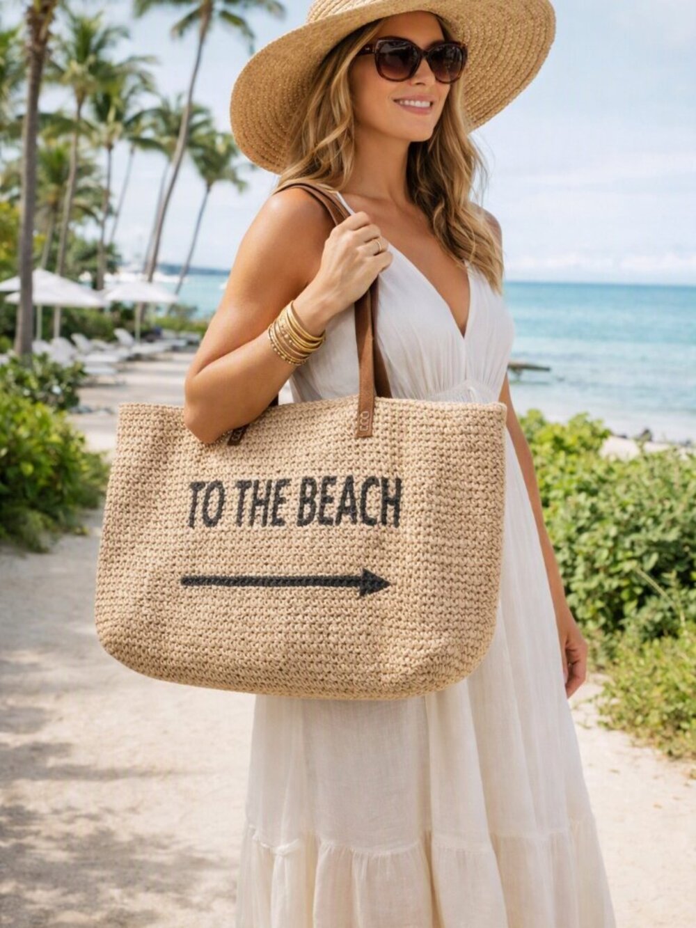 Straw Studios Natural Straw Tote with Cream Interior